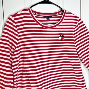 Tommy Hilfiger Red White Striped 90’s Stretch Knit 3/4 Sleeve Tee Shirt Medium